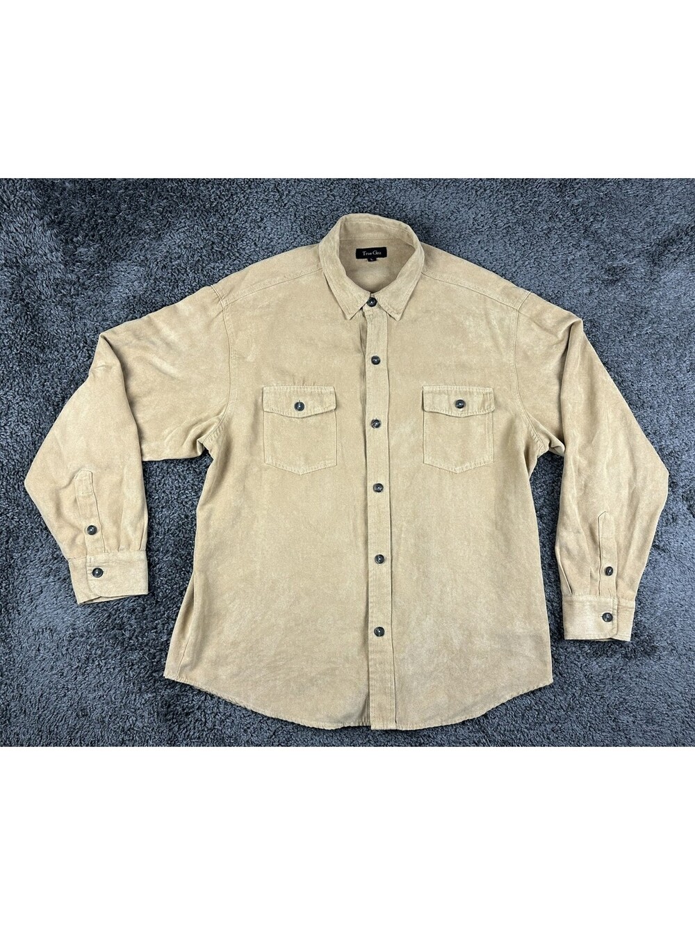 Vintage 90s True Grit Mens L Tan Chamois Button-Up Shacket Long Sleeve Shirt